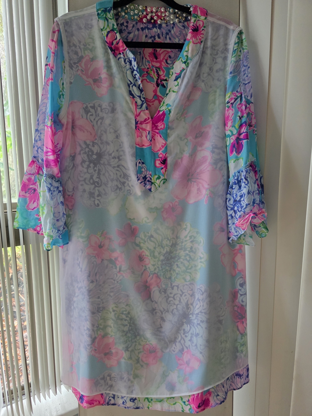 Lilly Pulitzer Elenora Silk Embellished Dress Totally Blossom Size S FLAW - Picture 4 of 16